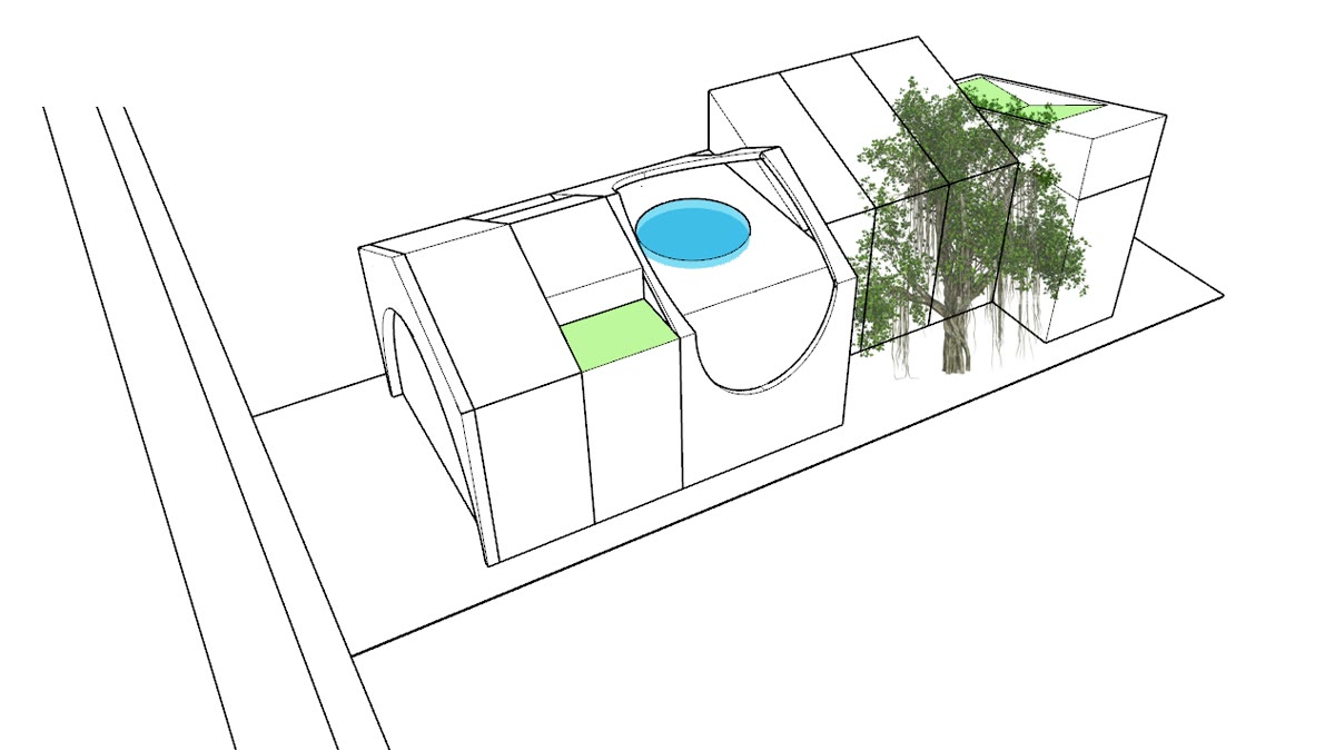Y la última capa: el verde de la terraza puesto junto al agua. Cinco dibujos, cada uno añadiendo una decisión al…