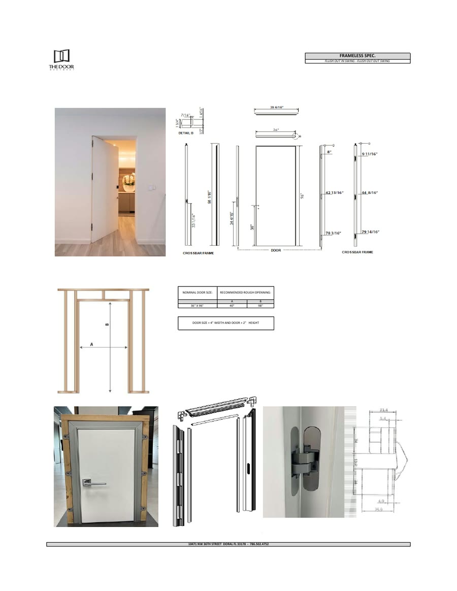 The concealed-frame section selected from the door archive. It shows the aluminium profile, plaster return and leaf…