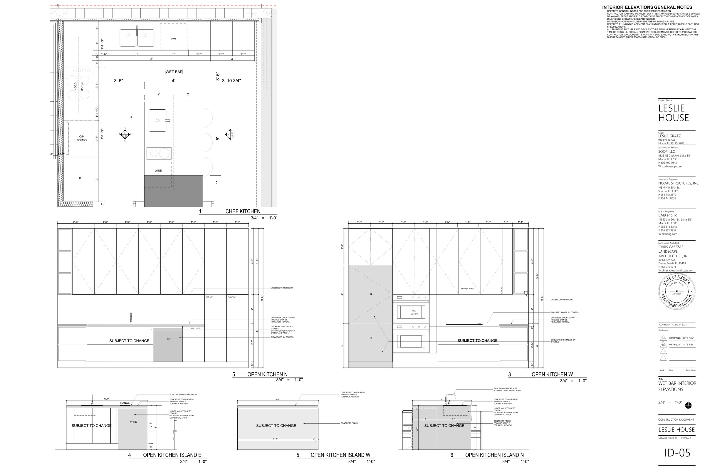White kitchen — the U-shaped run with its island, correctly identified on the ID-05 sheet. It is a separate plan and a…